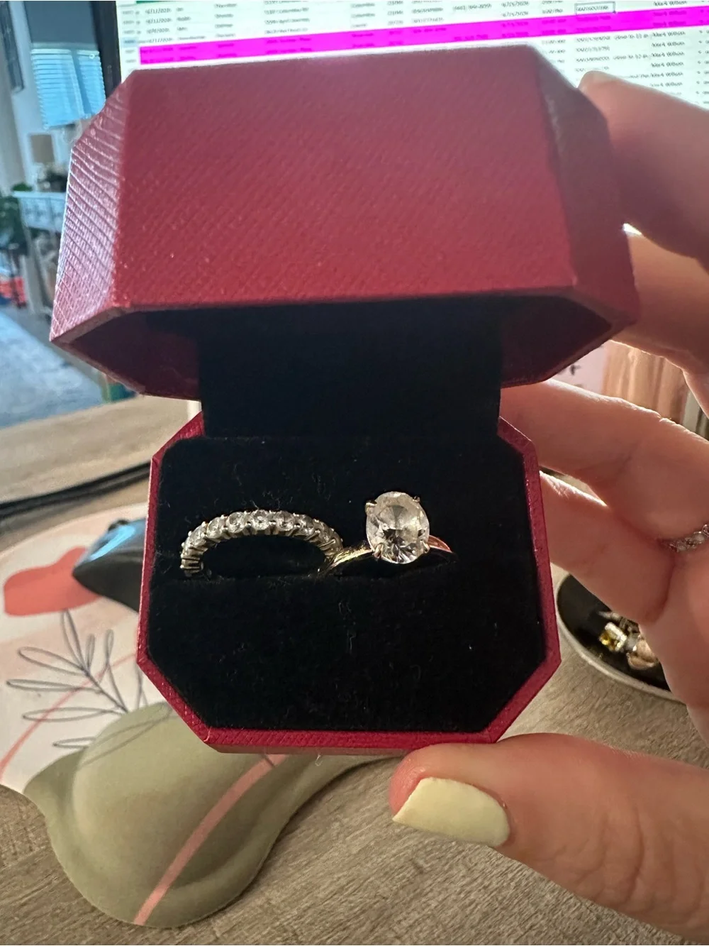 Gold Cubic Zirconia Oval Solitaire and Eternity Band Set - Gold - Picture 2 of 9